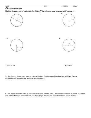 Circle Circumference and Area Worksheet