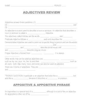 Adjectives Review Worksheet
