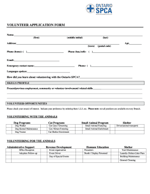 Ontario SPCA Volunteer Application Form