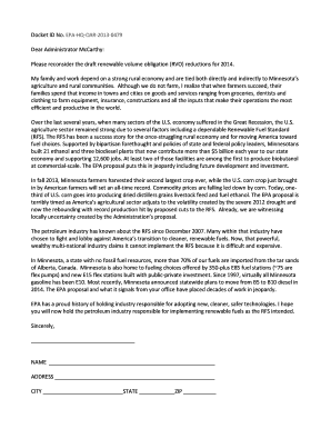 Letter to EPA Administrator on Renewable Fuel Standard