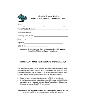 SJSU Mail Forwarding Form