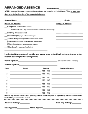 Arranged Absence Form