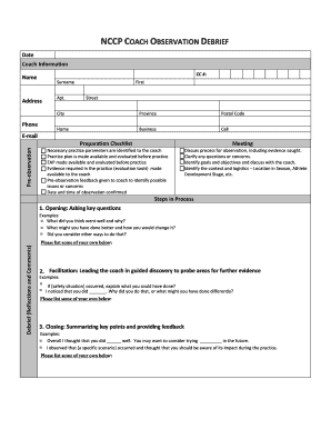 NCCP Coach Observation Debrief Form