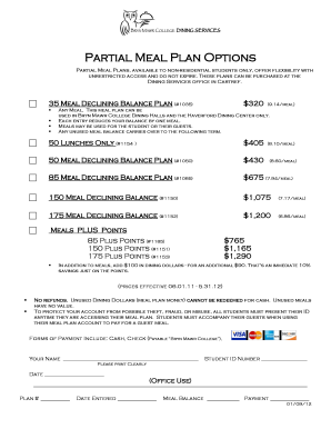 Bryn Mawr College Meal Plan Application