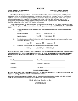 Proxy Voting Form for Utah Medical Products Inc