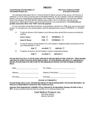 Utah Medical Products Proxy Form