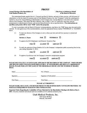 Proxy Voting Form for Utah Medical Products Inc