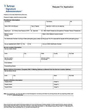 Aetna Practitioner Application Form