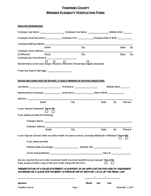 Tompkins County Member Eligibility Verification Form