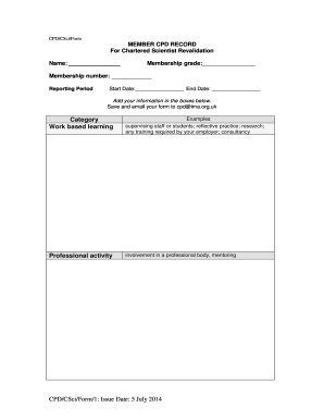 Chartered Scientist CPD Record Form