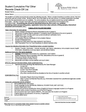 Student Cumulative File Check-Off List