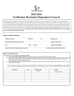 2015-2016 FAFSA Verification Worksheet