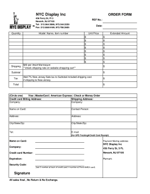 NYC Display Inc Order Form