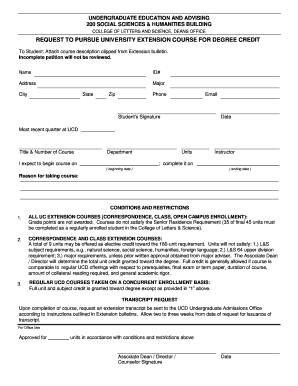 Request to Pursue University Extension Course for Degree Credit