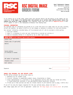 Royal Shakespeare Company Image Order Form