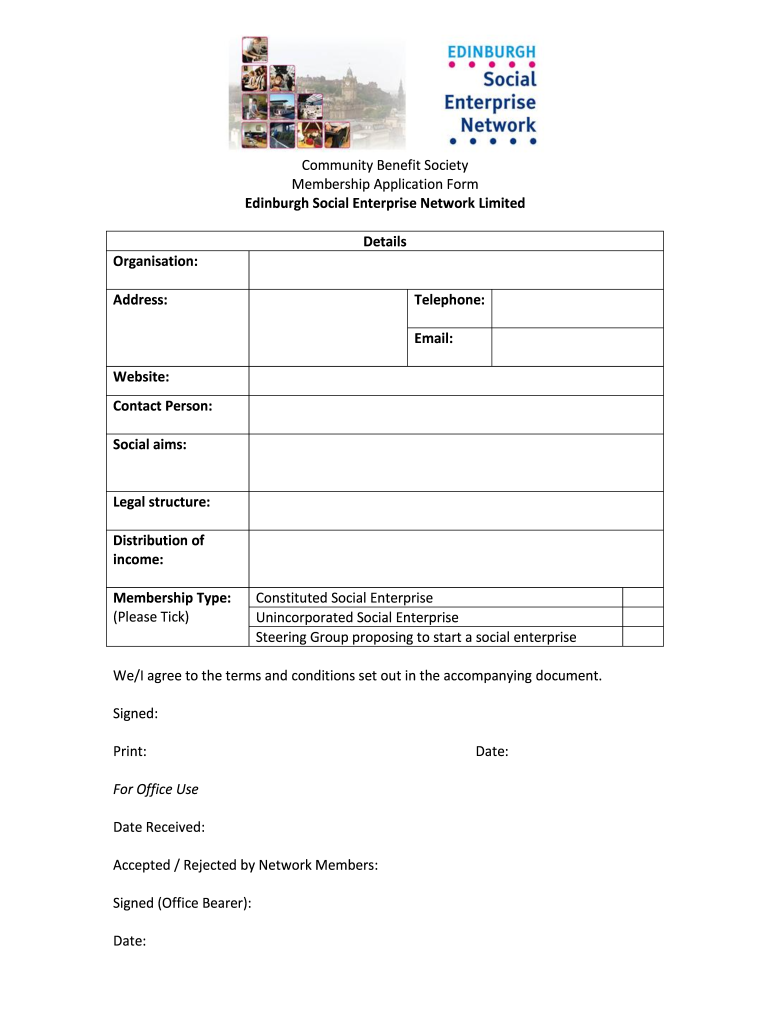 memebrship form Preview on Page 1