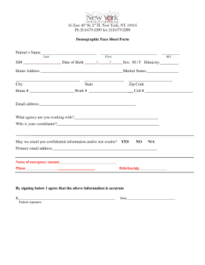 Demographic Face Sheet Form