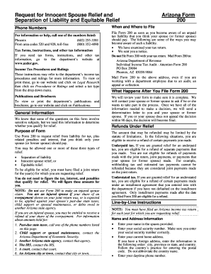 Arizona Form 200 Innocent Spouse Relief