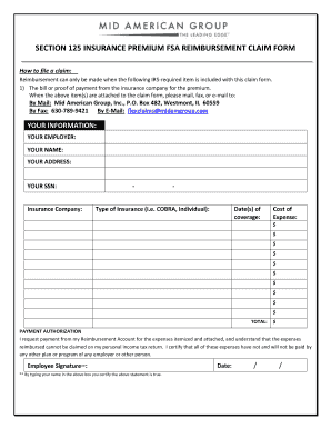 Section 125 Insurance Premium FSA Reimbursement Claim Form