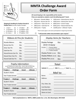 MMTA Challenge Award Order Form