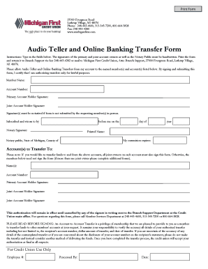 Audio Teller and Online Banking Transfer Form