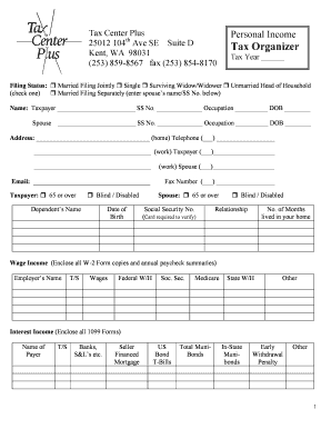 US Federal Tax Organizer Form