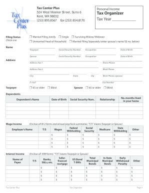 US Federal Tax Organizer Form