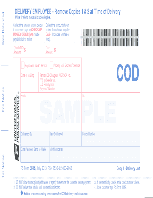 USPS COD Delivery Form 3816