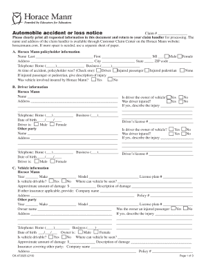 Horace Mann Automobile Accident Claim Form