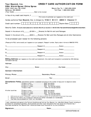 Tour Beyond Credit Card Authorization Form