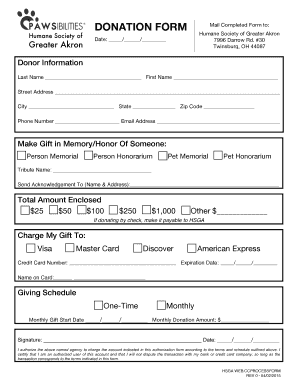 Donation Form for Humane Society of Greater Akron