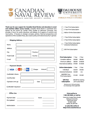 Canadian Naval Review Subscription Form