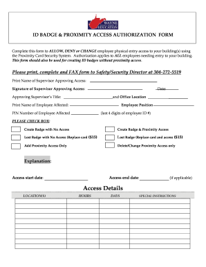 ID Badge & Proximity Access Authorization Form