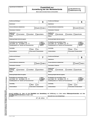 Zusatzblatt zur Anmeldung bei der Meldebehörde
