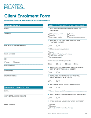 Pilates Client Enrolment Form