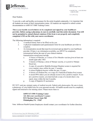 JeffSTAT EMS Training Center Health Record
