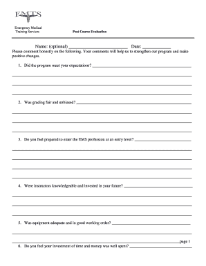 Alq feedback form - Post Course Evaluation Form - Enrollware