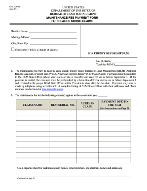 US Placer Mining Claims Maintenance Fee Payment Form