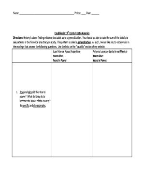 Caudillos in 19th Century Latin America Worksheet