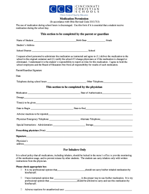 Ohio School Medication Permission Form