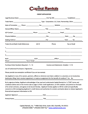 Capital Rentals Credit Application