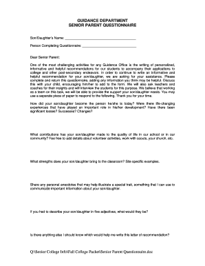 Senior Parent Questionnaire