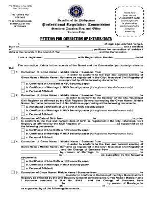 PRC Petition for Correction of Entries/Data