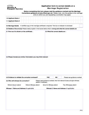 Marriage Registration Correction Form