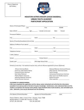Houston Astros Urban Youth Academy Application