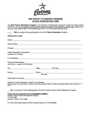 2010 Perfect Attendance Program Registration Form