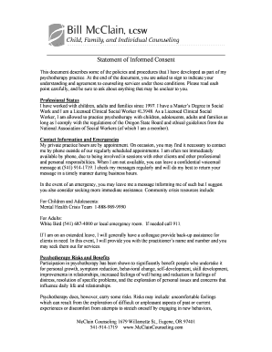 Statement of Informed Consent for Psychotherapy Services