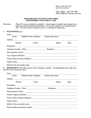 Preliminary Investigation Form for Possible Annulment Case