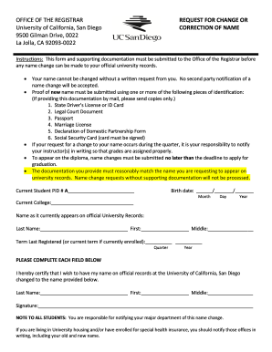 University of California Name Change Request Form