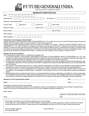 ECS Mandate Form for Life Insurance